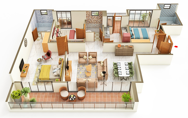 3 BHK floor plan